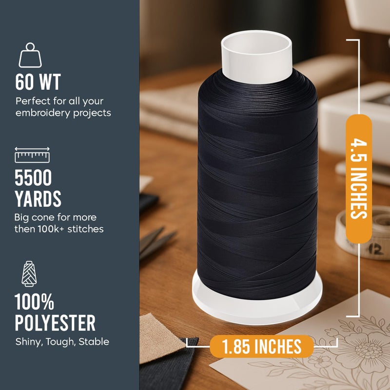 ThreadNanny Huge 5500yards Cone Spool Bobbin Thread White Machine Embroidery - ThreadNanny Brand (Two Pack, White/Black) - Image 2